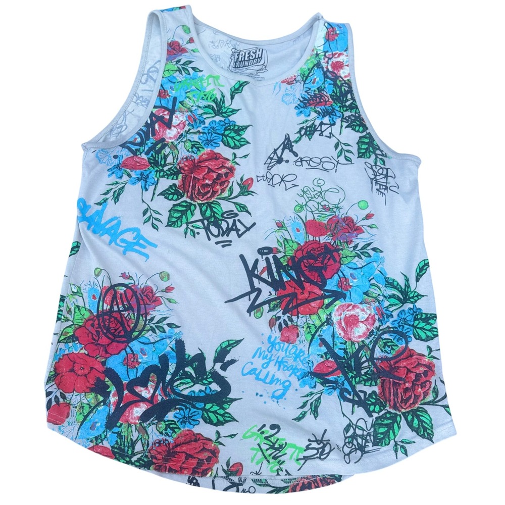 Fresh Laundry Men's Large Graffiti Floral Allover Print Tank Top Street Art Tank